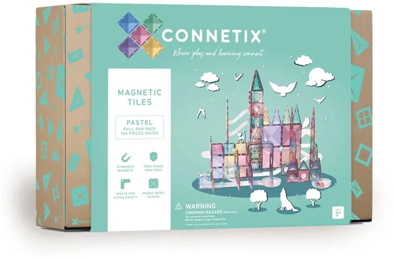 Magnetisch Tegels - Ball Run Pakket - 106 Stuks - Magnetisch Speelgoed de Connetix en Pastel – photo du produit