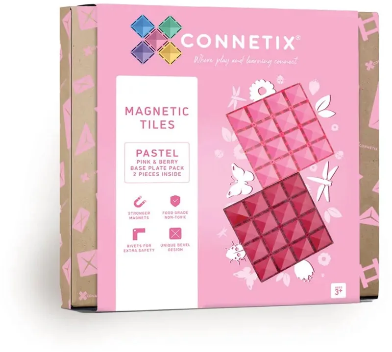 Magnetisch Tegels - Pastel Basisplaat Pakket - 2 Stuks - Magnetisch Speelgoed de Connetix en Roze en bessen – photo du produit