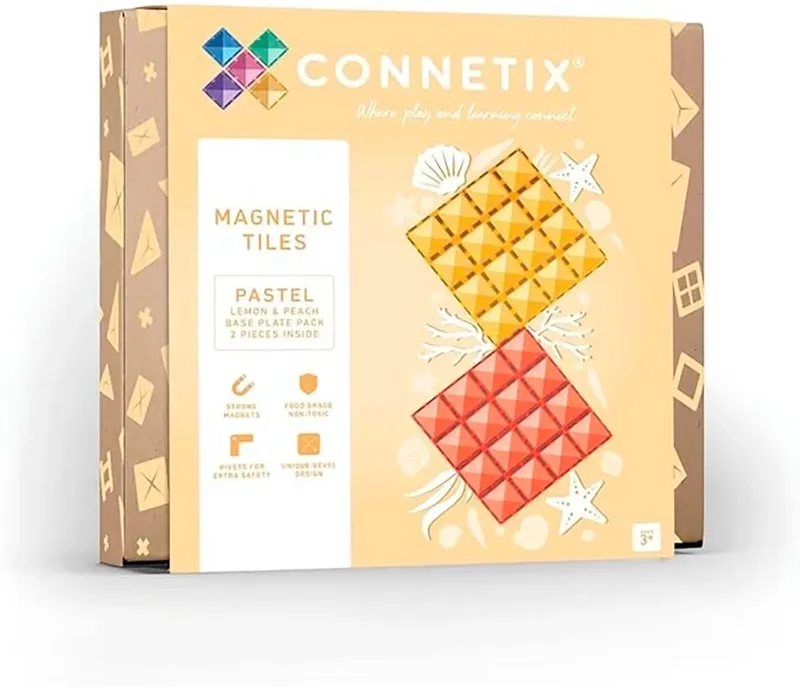 Magnetisch Tegels - Pastel Citroen en Perzik Basisplaat Pakket - 2 Stuks - Magnetisch Speelgoed fra Connetix i Citroen & Perzik – produktbillede