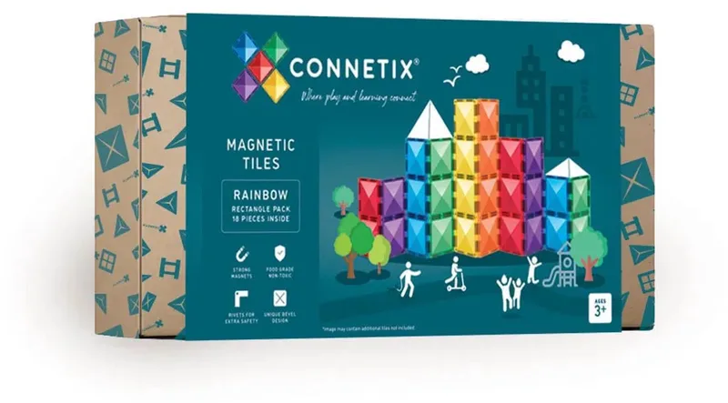 Magnetisch Tegels - Rechthoekige Verpakking - 18 Stuks - Magnetisch Speelgoed by Connetix in Regenboog – product photo