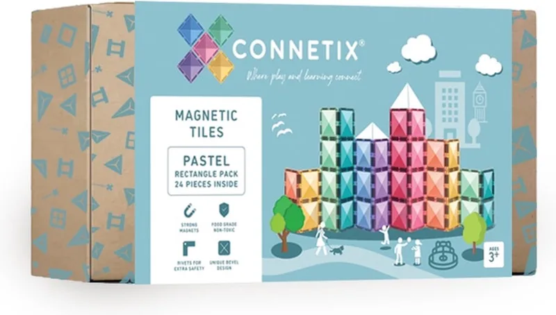 Magnetisch Tegels - Rechthoekige Verpakking - 24 Stuks - Magnetisch Speelgoed fra Connetix i Pastel – produktbillede
