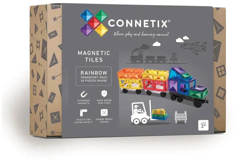 Magnetisch Tegels - Transportverpakking - 50 Stuks - Magnetisch Speelgoed de Connetix en Regenboog – photo du produit