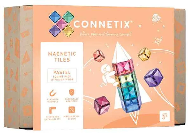 Magnetisch Tegels - Vierkante Verpakking - 40 Stuks - Magnetisch Speelgoed de Connetix en Pastel – photo du produit