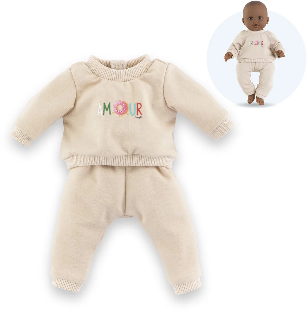 babypop trainingspak 36cm poppenkleding outfit. van Corolle in Beige – productfoto
