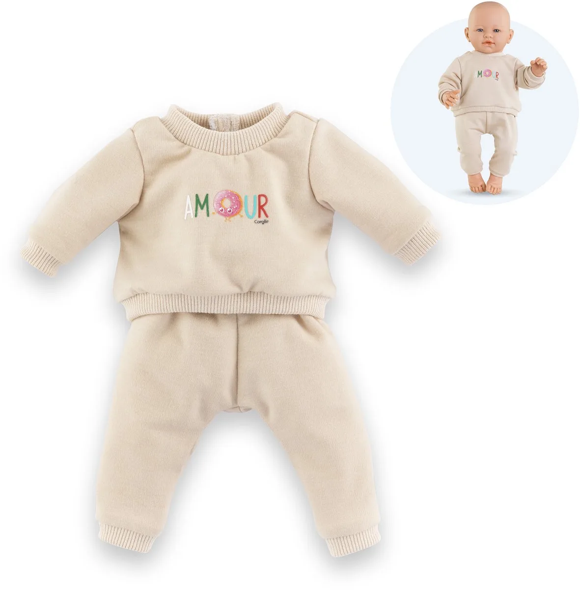 Beige Tracksuit for Baby Doll 42cm von Corolle in Beige – Produktfoto