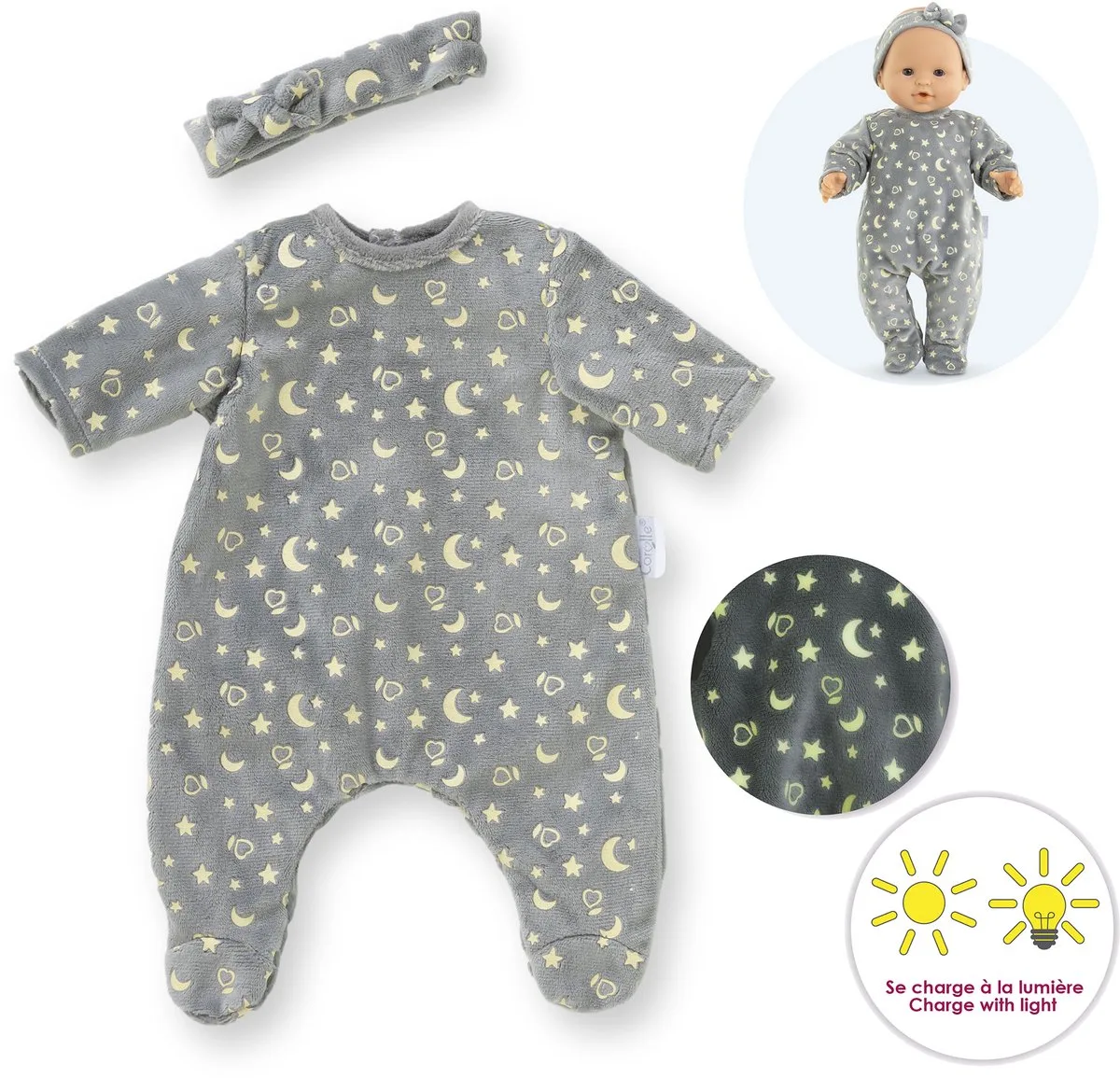 poppen pyjama glitter in het donker - haarband 36cm babypop. von Corolle in Mehrfarbig – Produktfoto