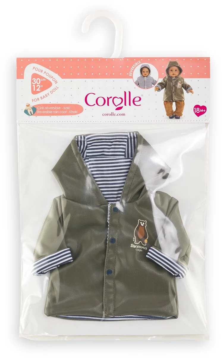 poppen regenjas omkeerbaar - poppenaccessoire 30cm waterafstotend. von Corolle in Kaki – Produktfoto