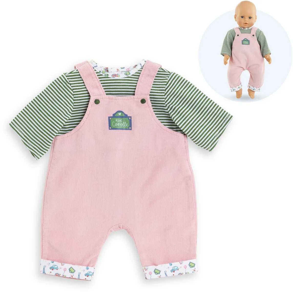 poppenkleding babypop 42cm - T-shirt en overall - kleurrijke outfit. von Corolle in Mehrfarbig – Produktfoto