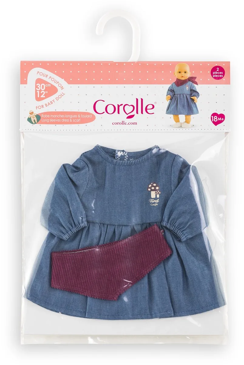 poppenkleding jeans jurk met sjaal voor 30cm pop denim. de Corolle en Bleu – photo du produit