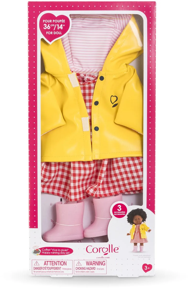 poppenkleding regenoutfit 36cm - kleurrijke regenjas en laarzen. de Corolle en Multicolore – photo du produit