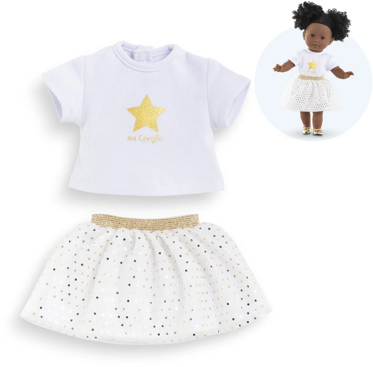 poppenkleding set topje en rok ivoor goud 36cm poppen. von Corolle in Mehrfarbig – Produktfoto