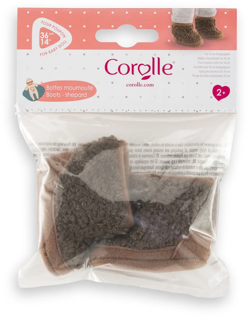 poppenlaarsjes schapenvacht-look 36cm poppen accessoire. fra Corolle i Brun – produktbillede