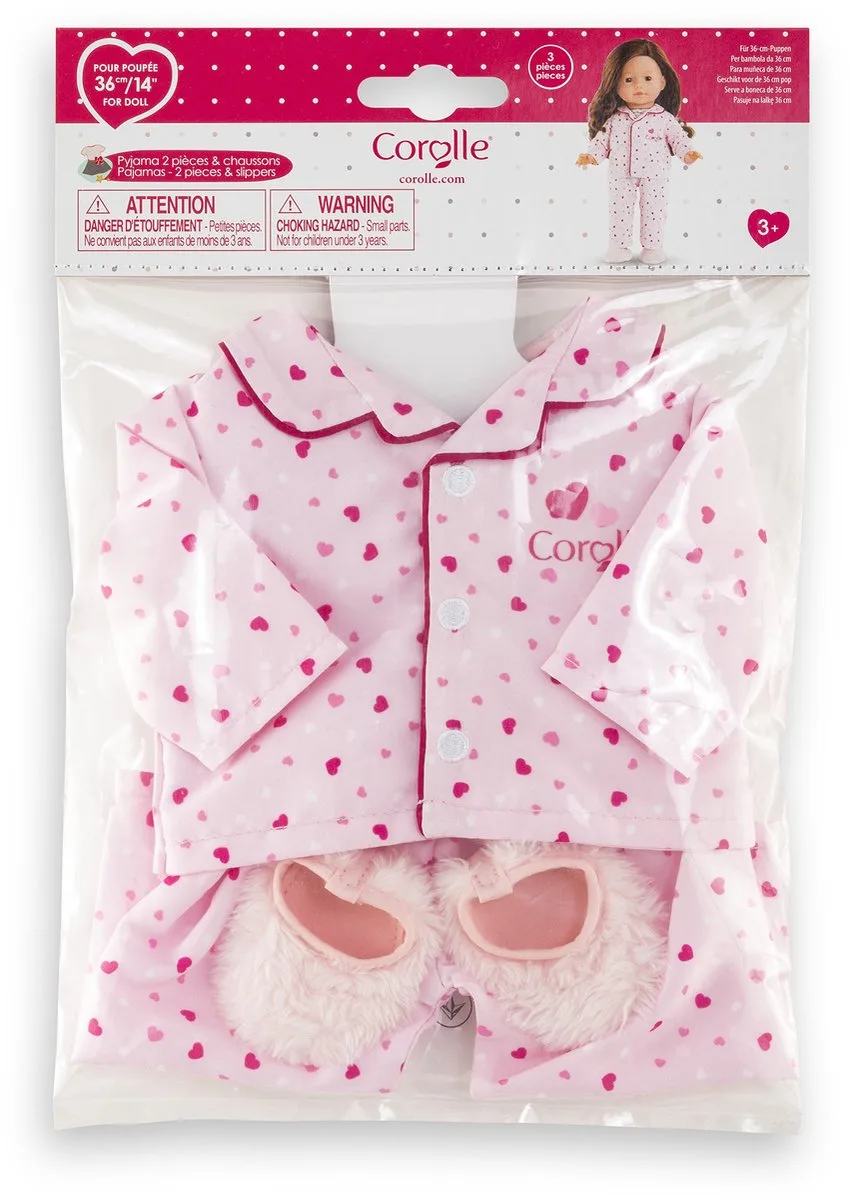 poppenpyjama en slofjes - Hartjes - 36cm poppenkleding. de Corolle en Rose – photo du produit