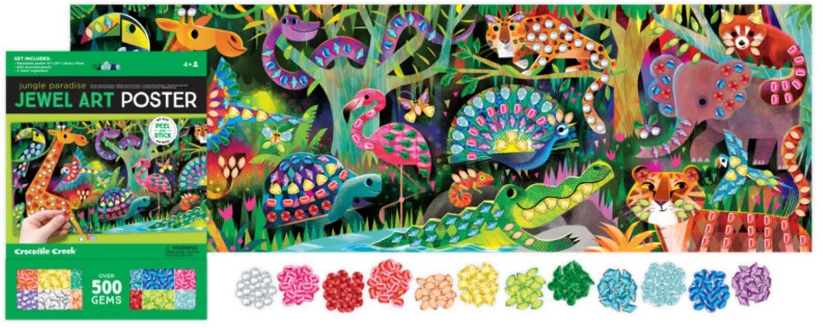 Jewel Art Poster – Creatieve Knutselset voor Kinderen – Jungle Poster Versieren met Zelfklevende Diamantjes – Knutselen met Strass Steentjes – Mozaïek Kunstwerk Maken – Geschikt Vanaf 4 Jaar van Crocodile Creek in Jungle Paradise – productfoto