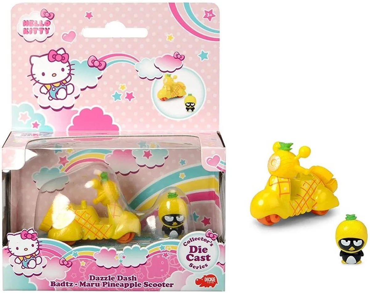 Hello Kitty Dazzle Dash Badtz Maru Pineapple Scooter incl. mini figuurtje van Dickie Toys in Geel, Zwart – productfoto