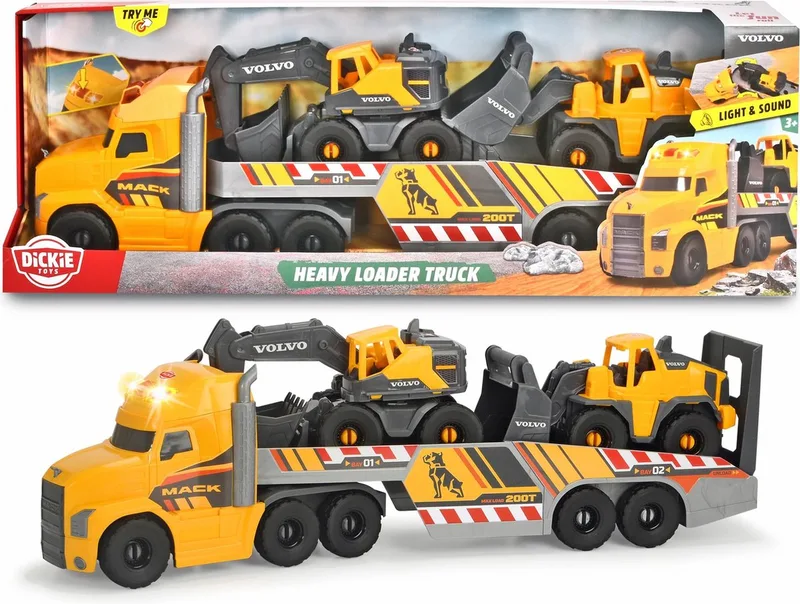 Mack/Volvo - Graafmachine en -lader - 70 cm - Licht & Geluid - Speelgoedvoertuig by Dickie Toys in Grey – product photo