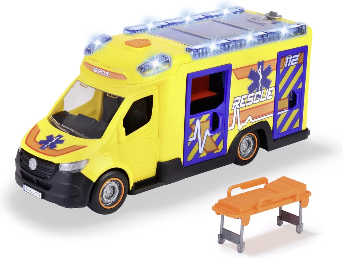Mercedes Benz Sprinter Rescue - Ziekenwagen - Ambulance - Licht en geluid - Vanaf 3 jaar fra Dickie Toys i Gul – produktbillede