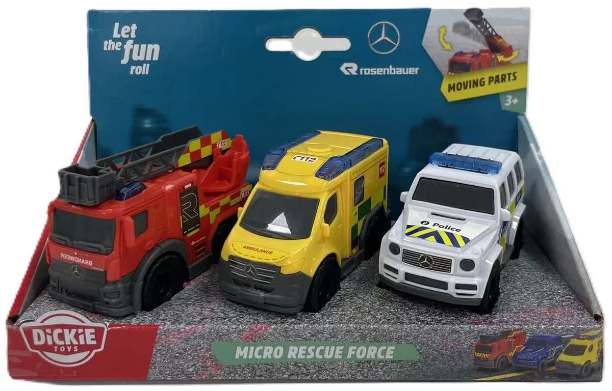 Micro Rescue Force Speelgoedauto's - 3dlg. van Dickie Toys in Meerkleurig – productfoto
