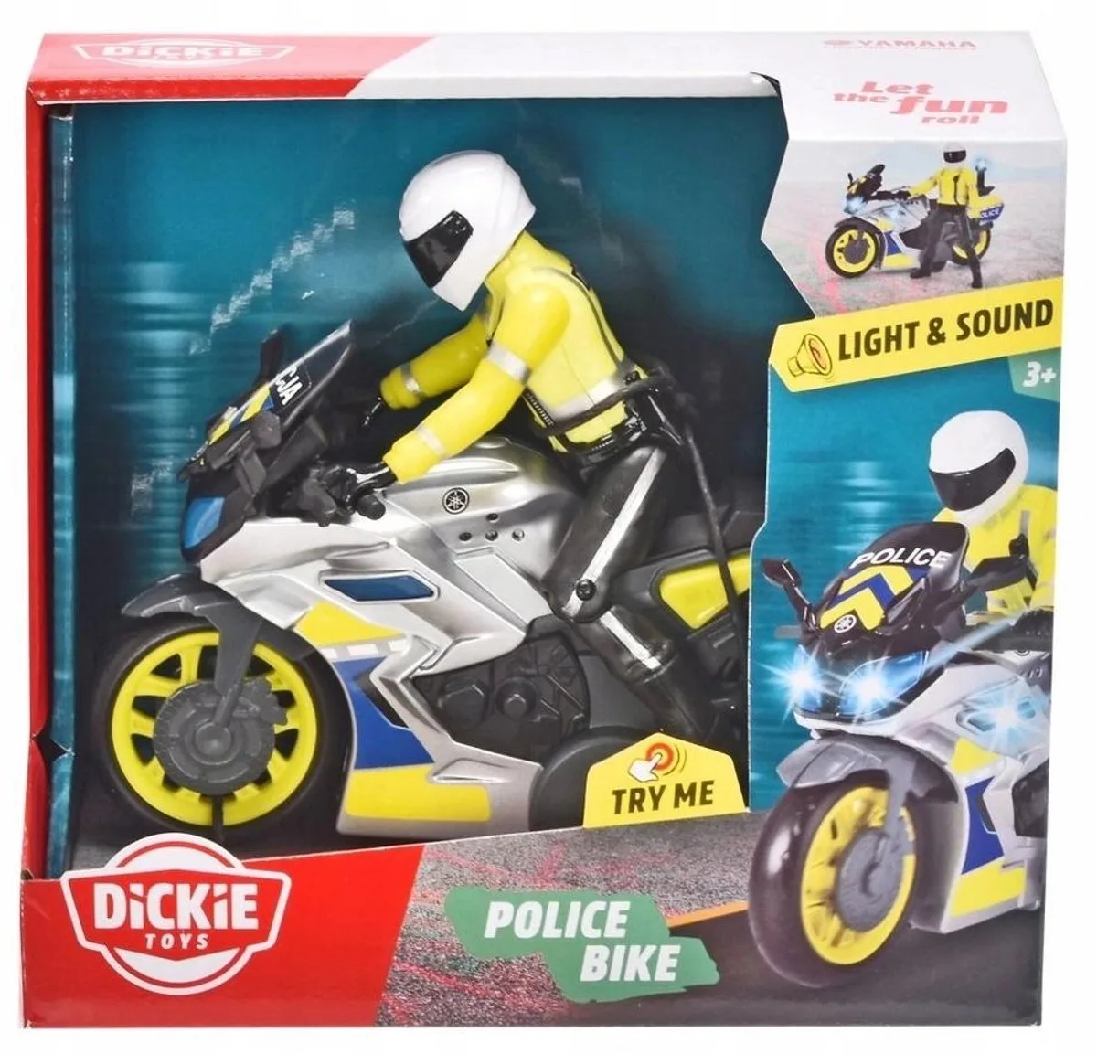 Politie Motor met Licht en Geluid - 17cm fra Dickie Toys i Gul – produktbillede