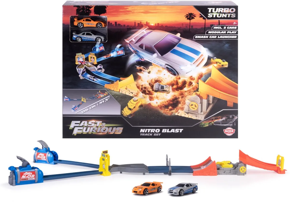 Racebaan Fast & Furious nitro blast - 2 metalen auto's inbegrepen - NOS-lanceerders de Dickie Toys – photo du produit