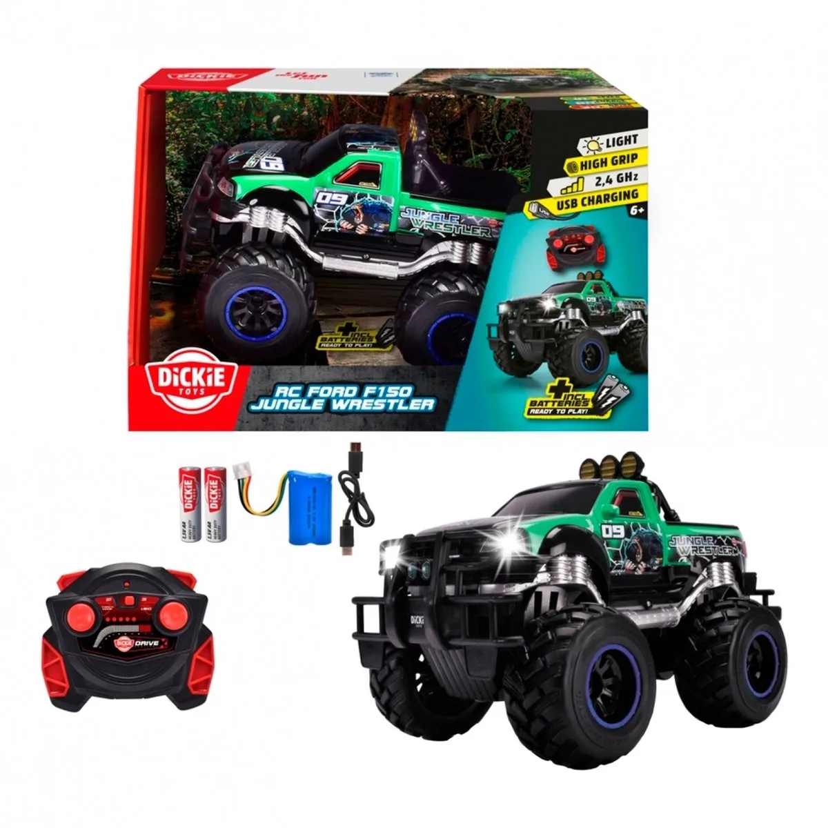 RC Jungle Worstelaar Ford F150, RTR von Dickie Toys in Grün – Produktfoto