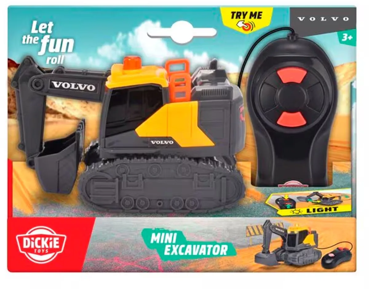 RC Volvo Mini Excavator - Bestuurbare Graafmachine - Bestuurbare Auto fra Dickie Toys i Gul – produktbillede