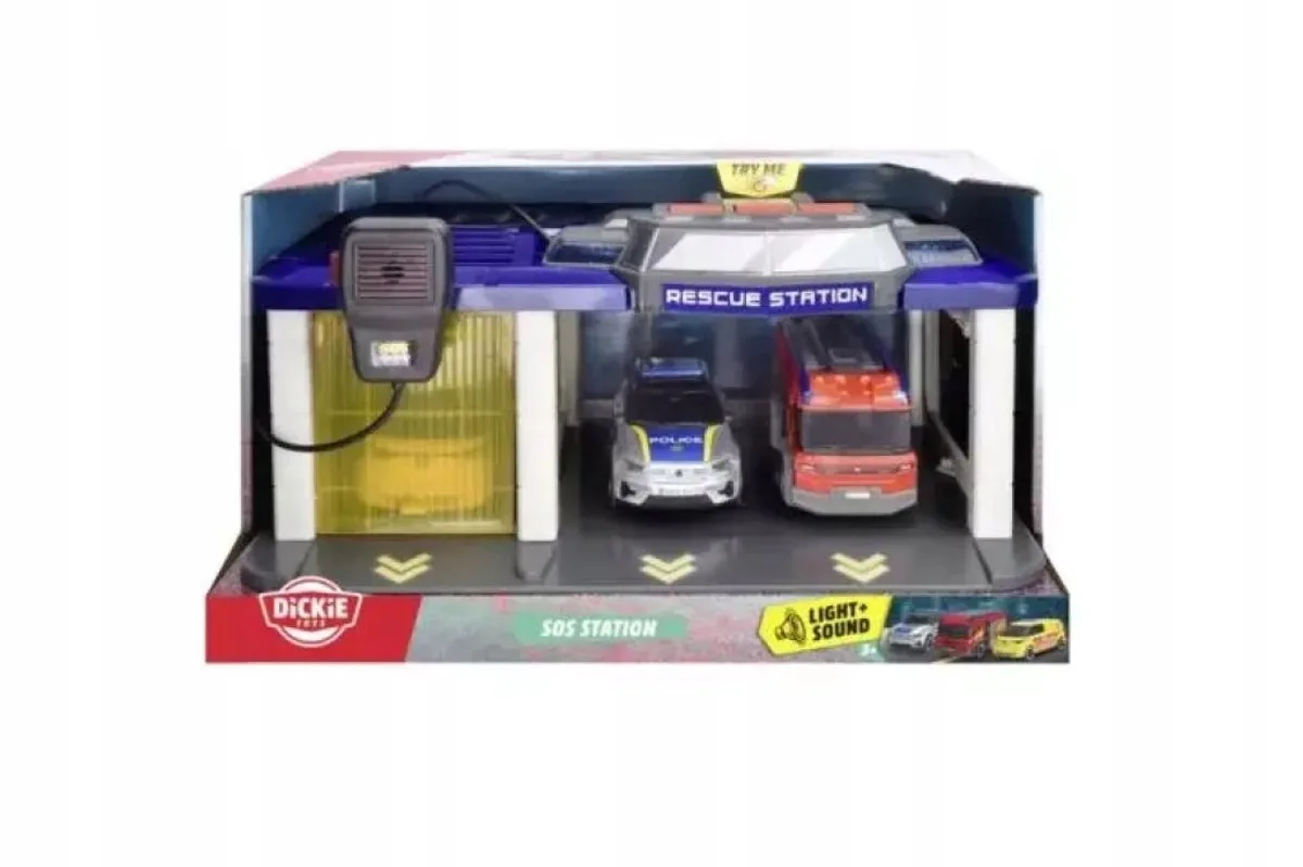 Reddingsstation met 3 Voertuigen, Licht & Geluid fra Dickie Toys i Blå – produktbillede