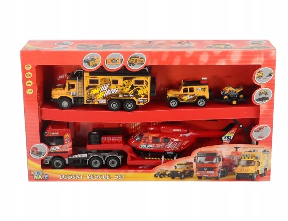 reddingsvoertuigenset 1:43 - 3 auto's en helikopter fra Dickie Toys i Gul – produktbillede