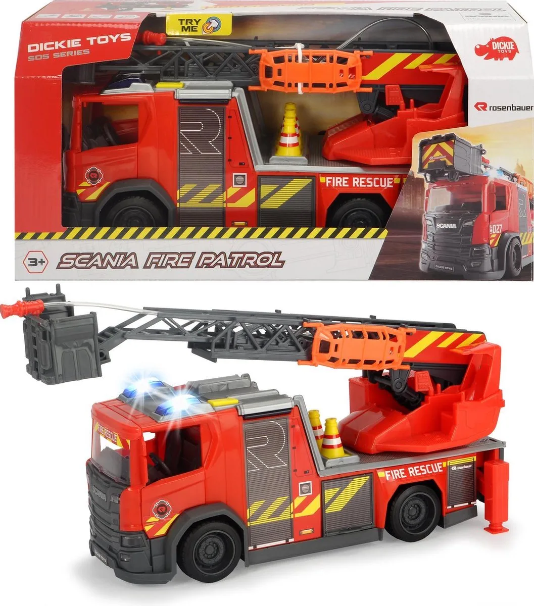 Scania Brandweerwagen - 35 cm - Licht & Geluid - Speelgoedvoertuig de Dickie Toys en Rouge – photo du produit