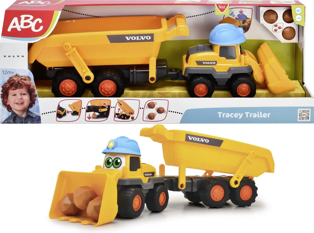 Simba - Abc - Tracey Trailer - Graafmachine - Kiepwagen - Volvo - Licht en geluid - Vanaf 1 jaar by Dickie Toys in Yellow – product photo