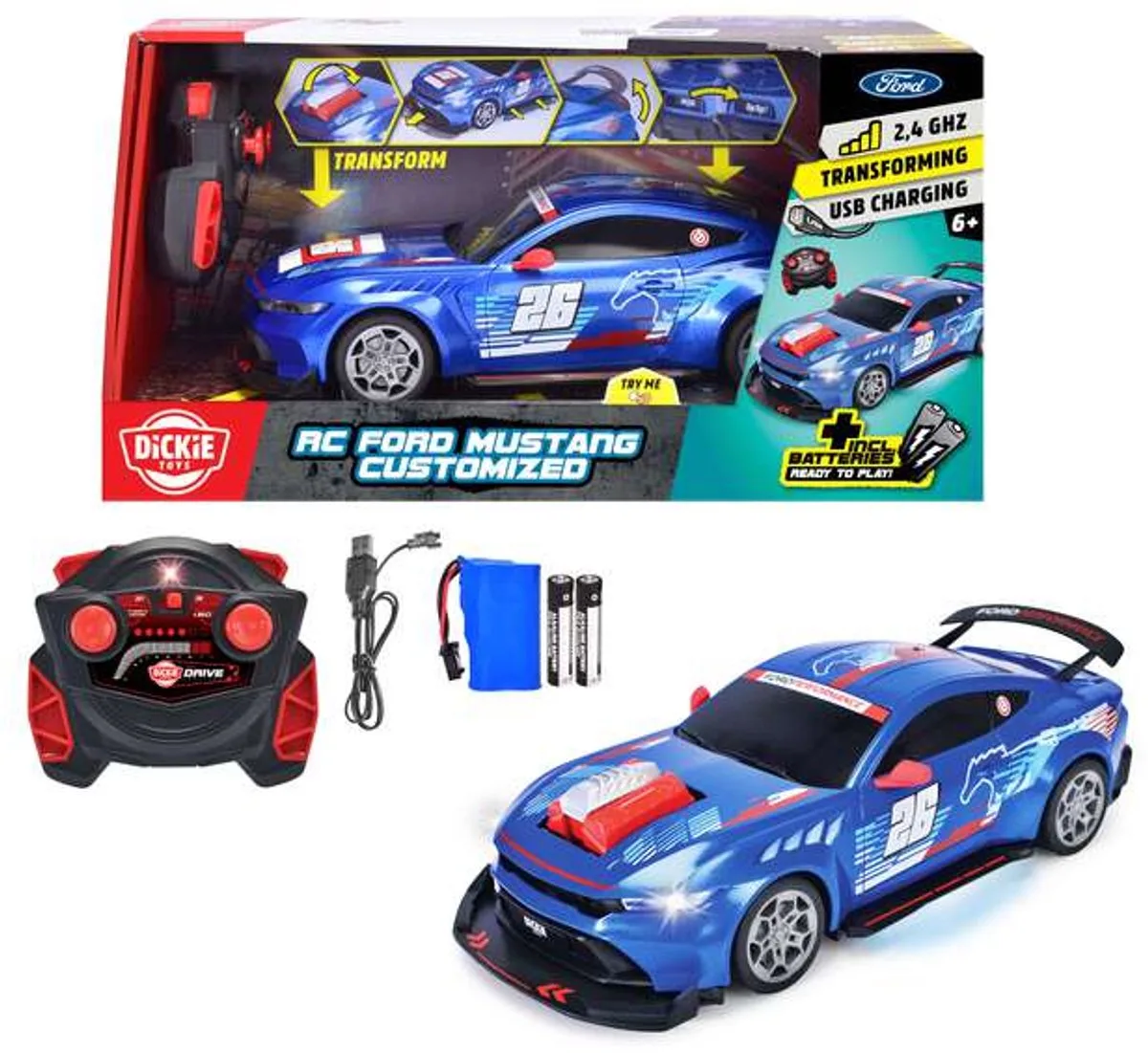 Simba Toys - RC Ford Mustang Customized, Try Me, RTR - 201105014 från Dickie Toys i Blå – produktbild