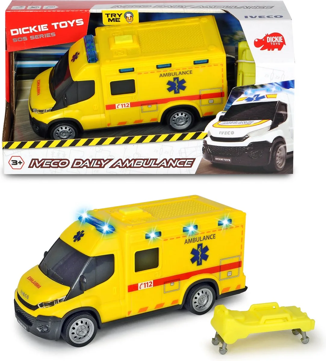 Sos - Ambulance Iveco - Belgische versie - 18 cm - Licht & Geluid fra Dickie Toys i Gul – produktbillede