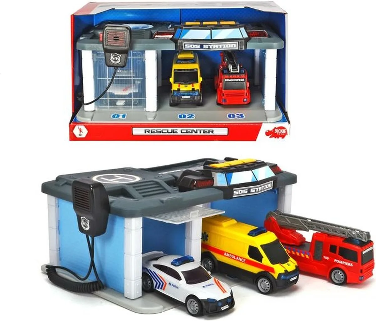 Sos - Rescue Center Belgische Reddingsdiensten - Politie - Brandweer - Ambulance - Vanaf 3 jaar - Speelgoedgarage de Dickie Toys en Multicolore – photo du produit