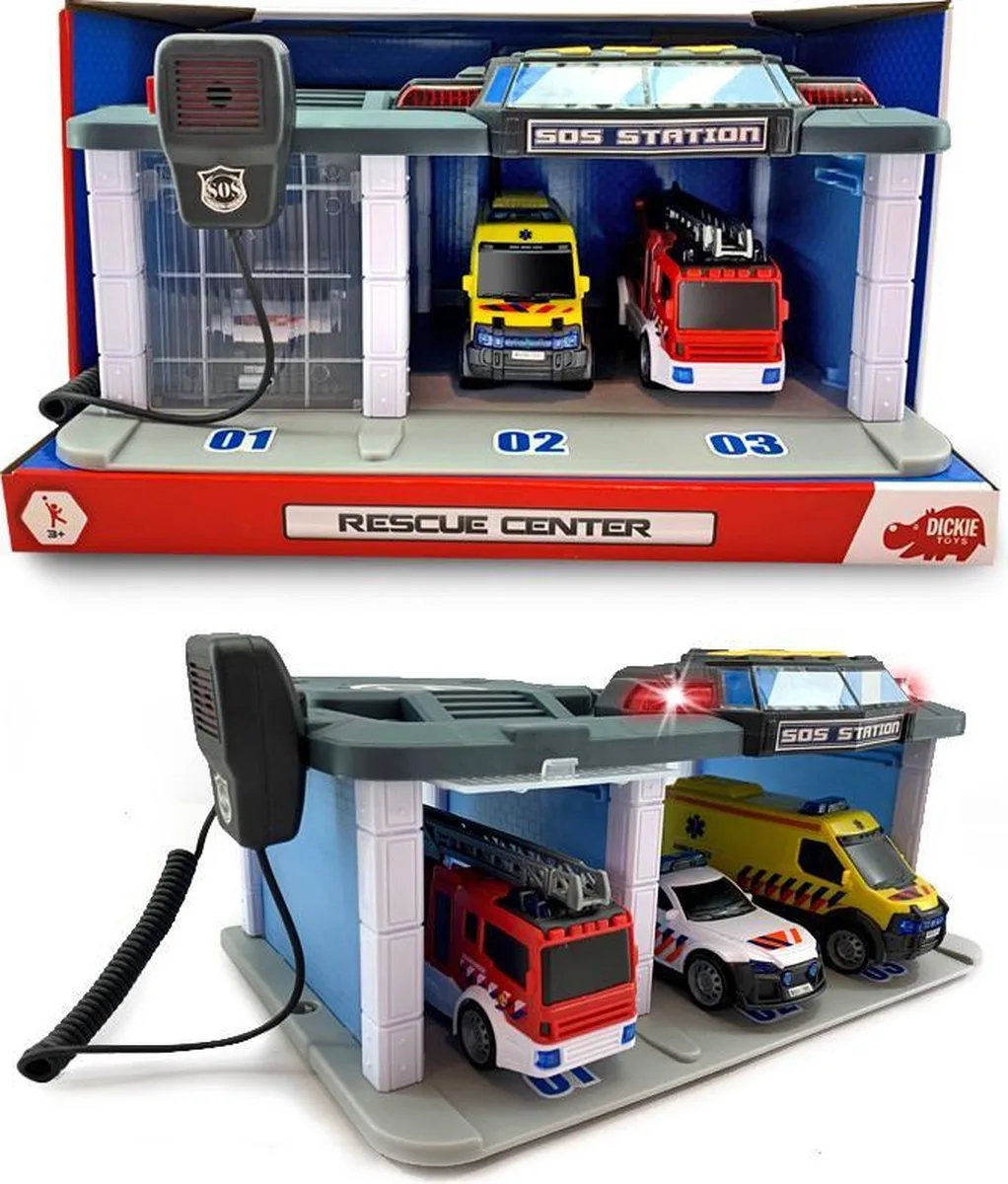 Sos - Rescue Center Nederlandse Reddingsdiensten - Politie - Brandweer - Ambulance - Vanaf 3 jaar - Speelgoedgarage fra Dickie Toys i Meekleurig – produktbillede