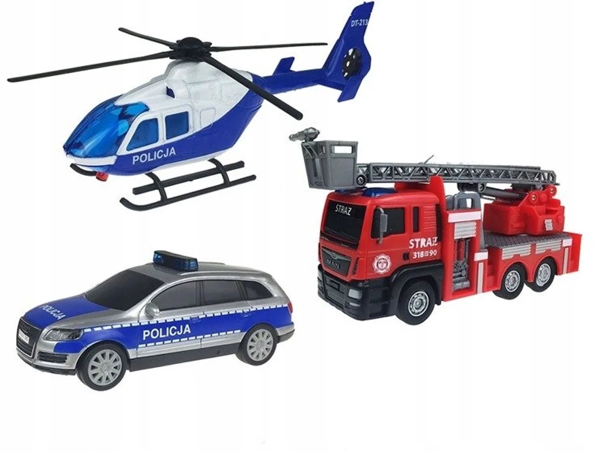 SOS-voertuigenset: politie, brandweer en helikopter de Dickie Toys en Bleu – photo du produit