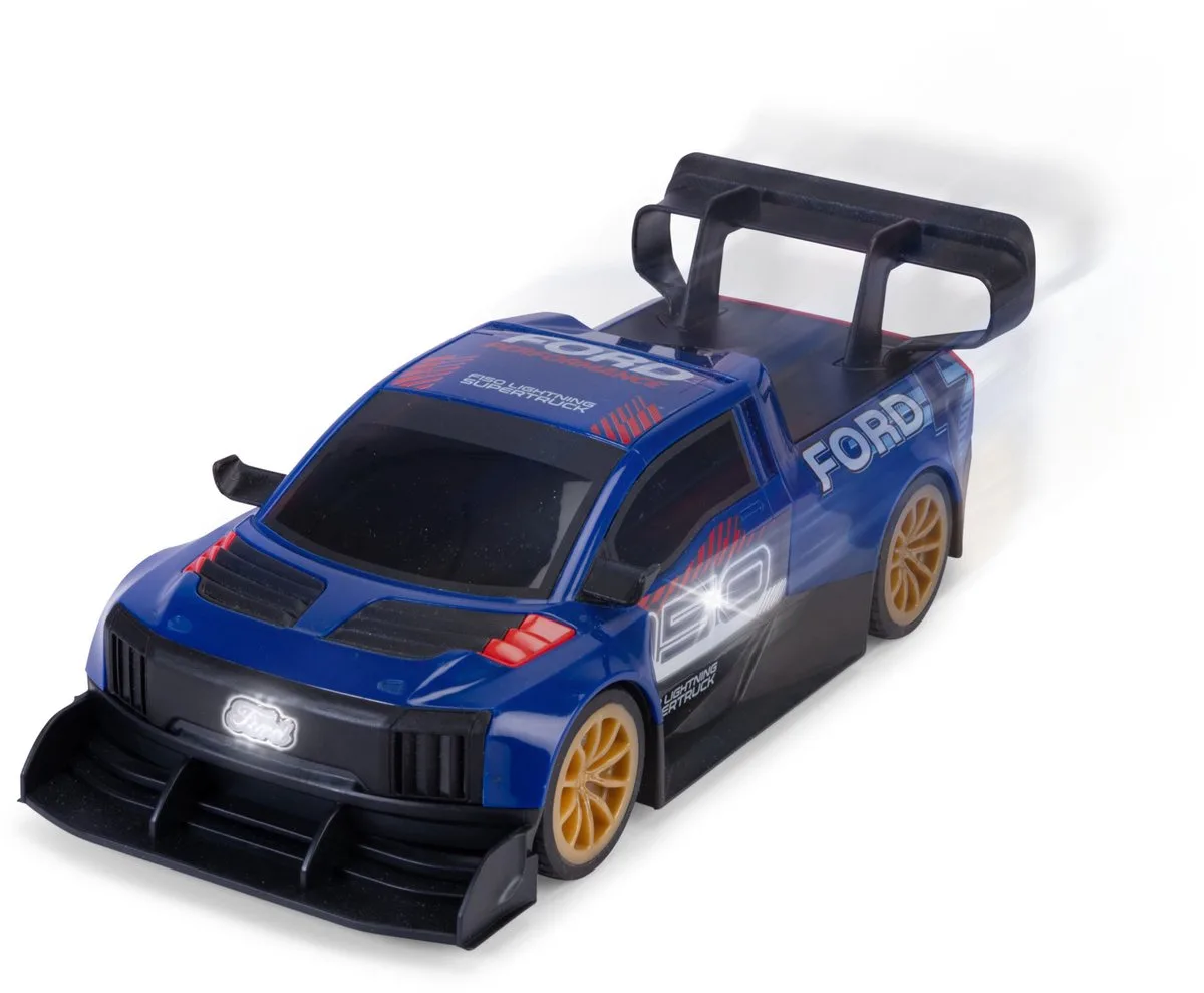 speelgoedvoertuig Ford F1-150 lightning super truck 22,5cm - licht, geluid en pull back fra Dickie Toys i Blå – produktbillede