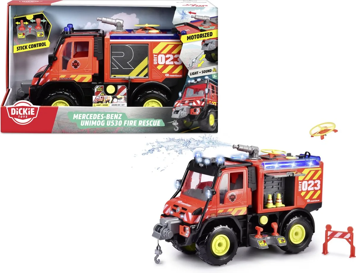 Unimog U530 Fire Rescue - Brandweerwagen - trekhaak en waterpistool met afstandsbediening von Dickie Toys in Rot – Produktfoto