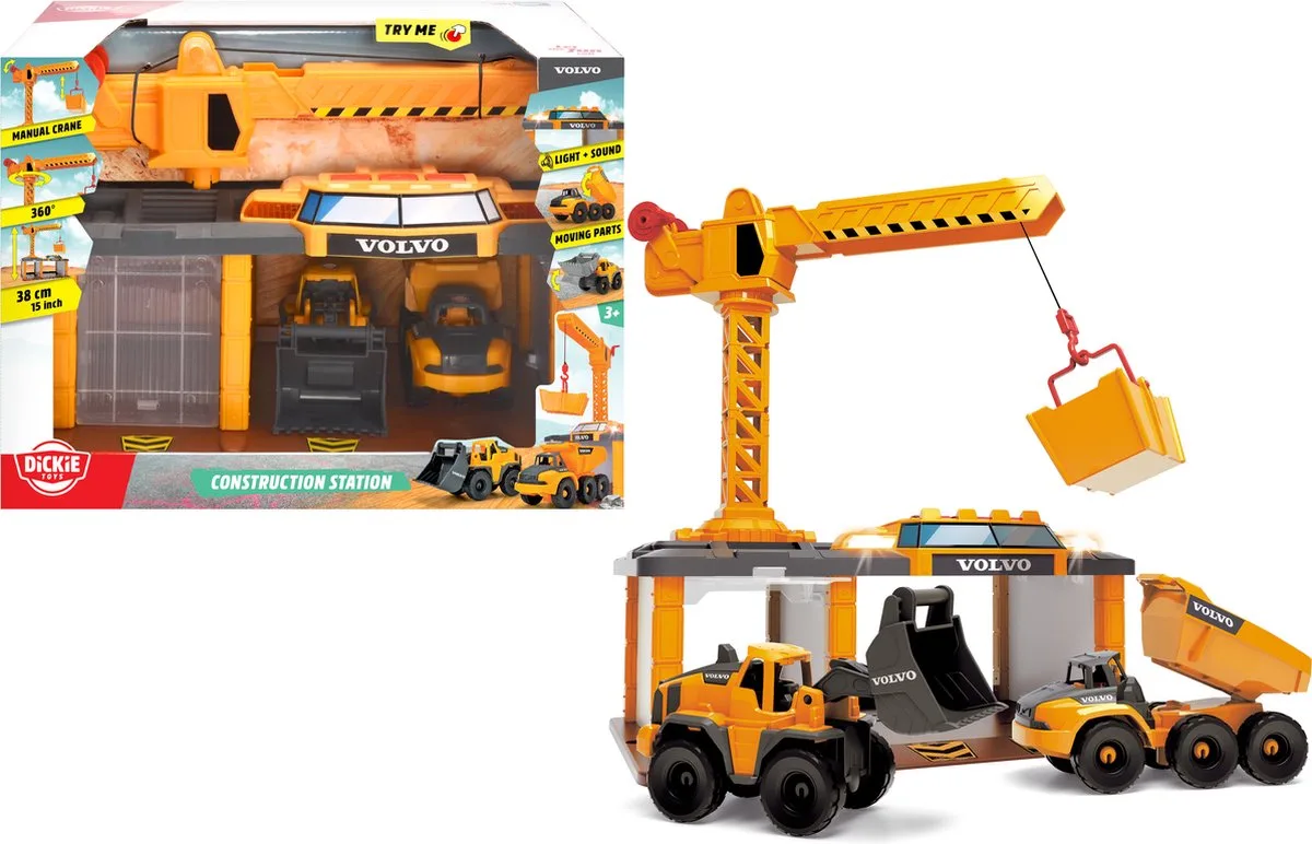 Volvo Construction Station, Try Me van Dickie Toys in Geel – productfoto