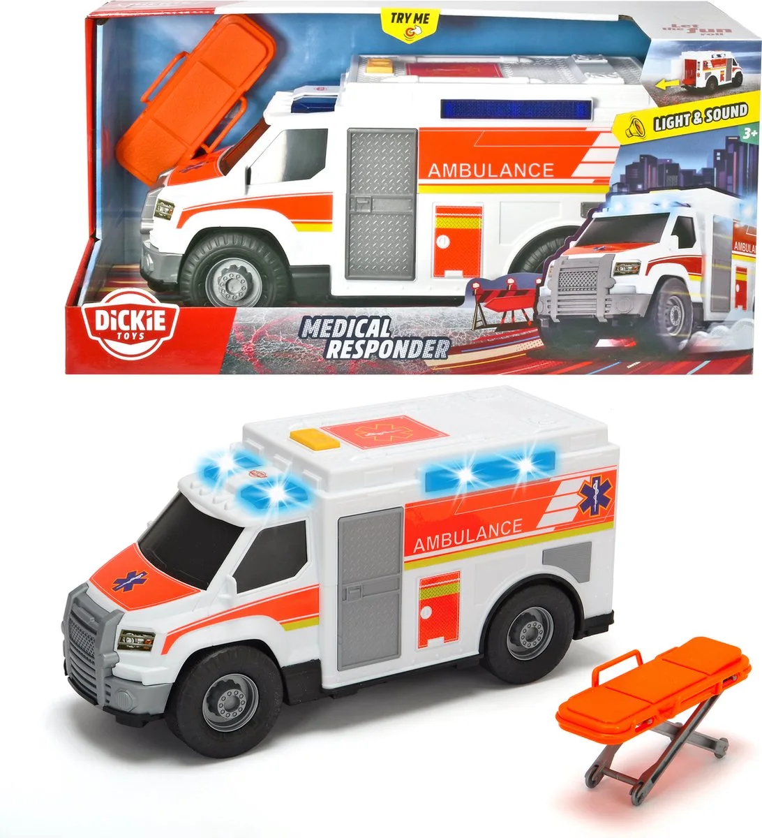 Ziekenwagen met Licht & Geluid, 30cm - Speelgoedvoertuig de Dickie Toys en Blanc – photo du produit
