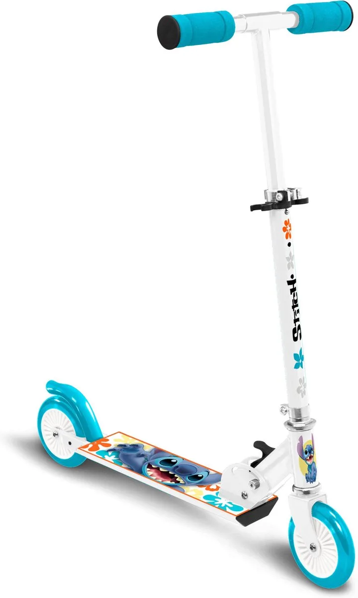 Stitch 2-wiel Kinderstep Opvouwbaar Voetrem Wit/petroblauw fra Disney i Hvid – produktbillede