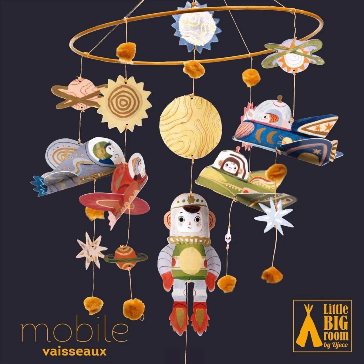 baby mobiel ruimteschip - FSC MIX decoratie kinderkamer. van Djeco in Meerkleurig – productfoto