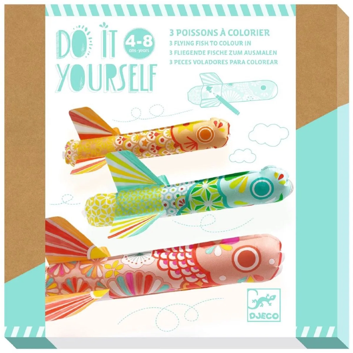 creatieve set vissenvlaggen om te kleuren en schilderen Koinobori. van Djeco in Meerkleurig – productfoto