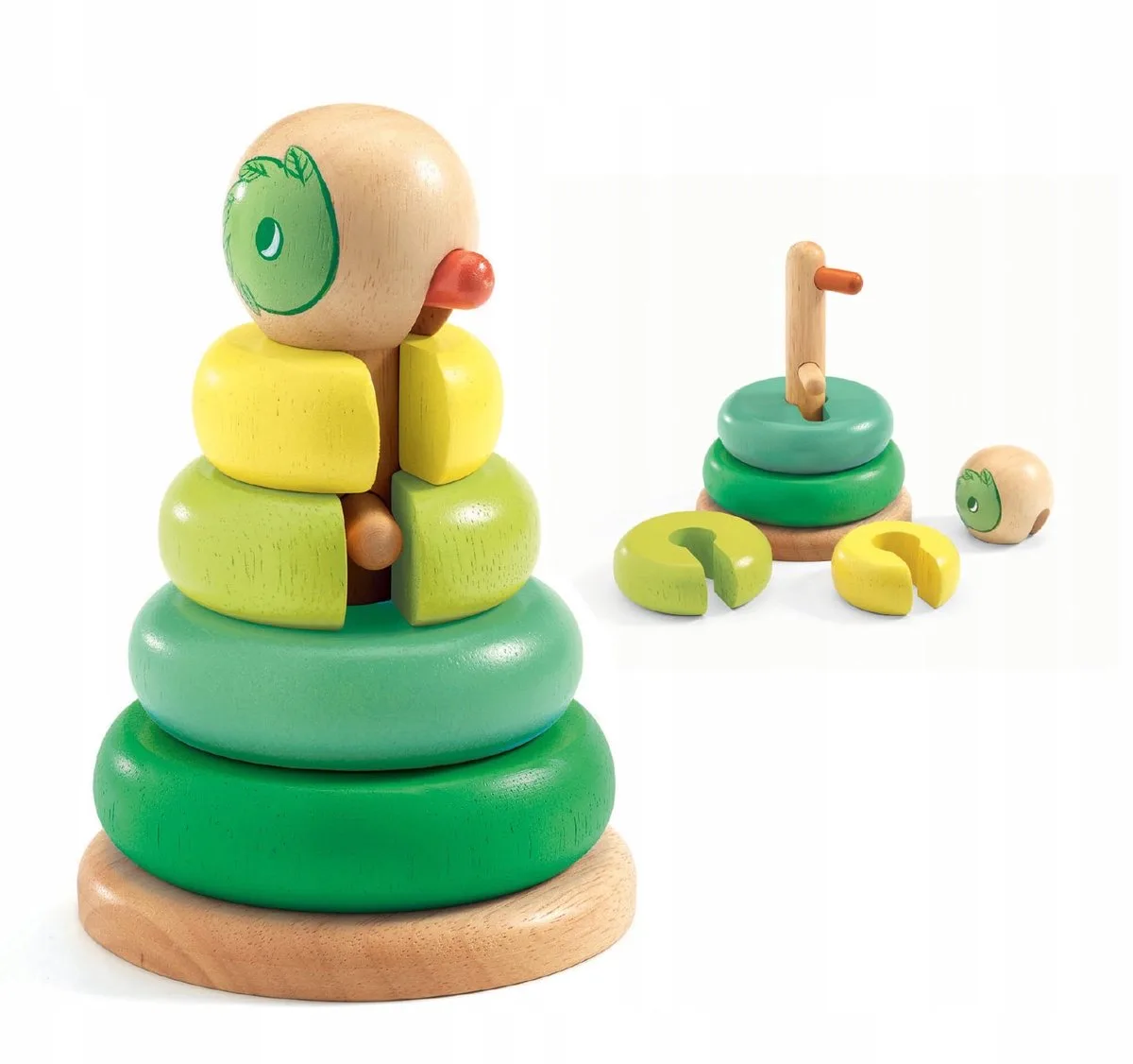 Houten Stapelpiramide Eend - Educatief Speelgoed 12m+ von Djeco in Gelb – Produktfoto