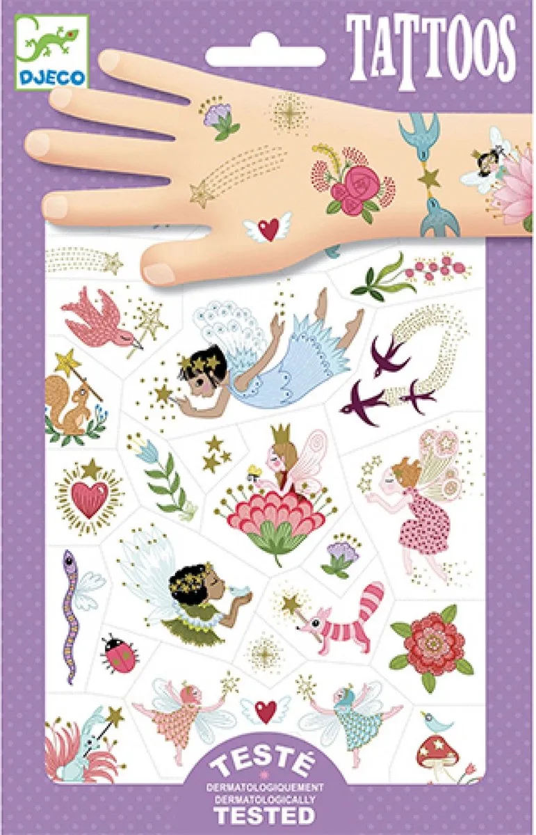 Huidvriendelijke tattoos Fairies / Feetjes - dermatologisch getest van Djeco in Meerkleurig – productfoto