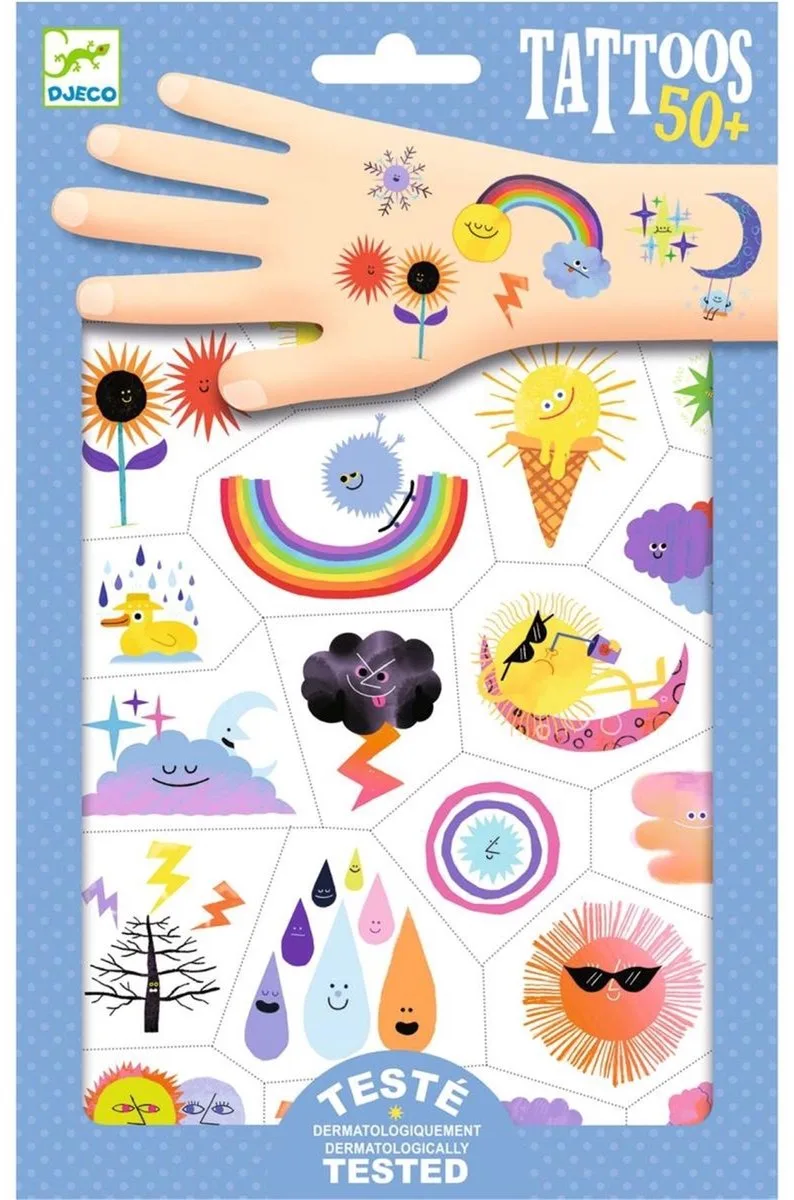 Huidvriendelijke tattoos Weather Emojis - dermatologisch getest de Djeco en Multicolore – photo du produit