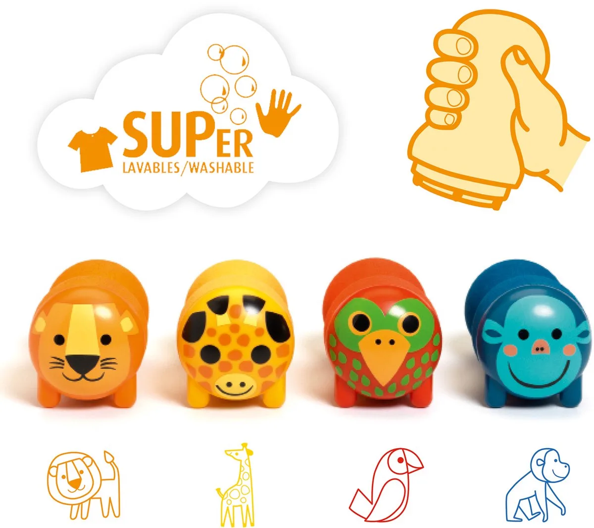 kleuren Safari AnimalsStamps for Little Ones från Djeco i Flerfärgad – produktbild