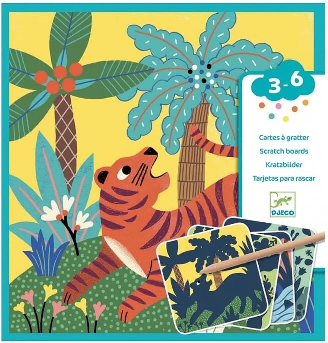 Kraskaarten Grote Dieren - 3 tot 6 jaar - Knutselpakket van Djeco in Meerkleurig – productfoto