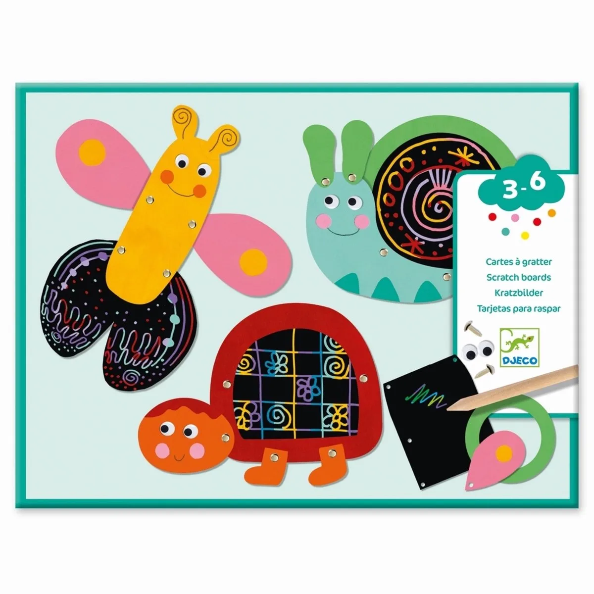 krastekeningen voor de kleintjes Scratch the funny animals de Djeco en Multicolore – photo du produit