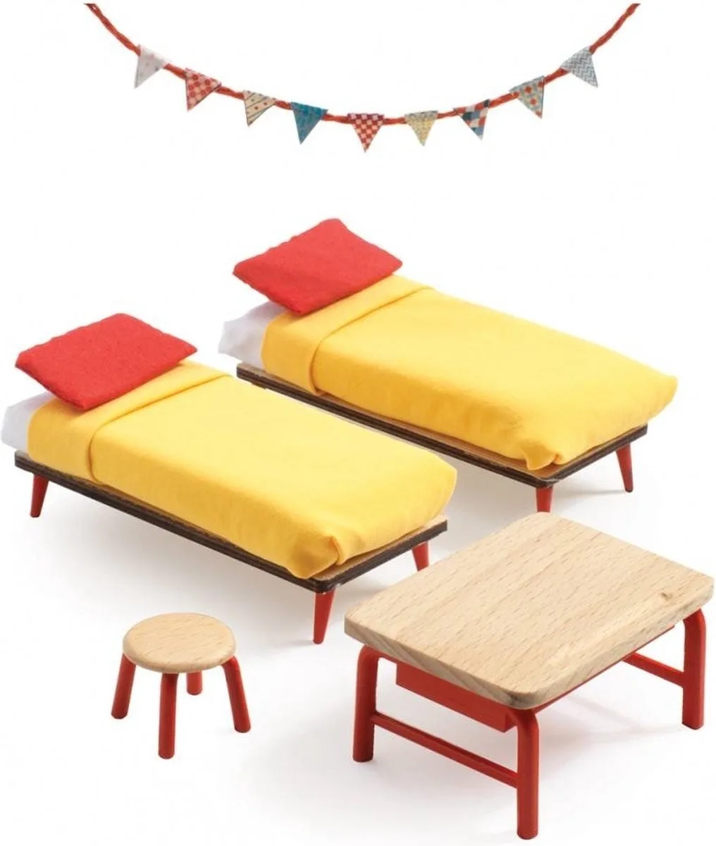 Poppenhuis Kinderkamer | Meubeltjes Slaapkamer fra Djeco i Gul – produktbillede