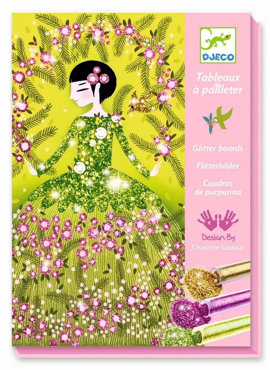 schilderijen glitter knutselset - Glitter Dresses - creatieve activiteit. fra Djeco i Flerfarvet – produktbillede